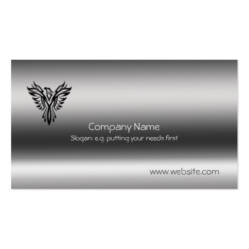 Phoenix, black on brushed steel effect business card (front side)