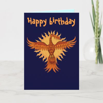 Phoenix fire bird cool happy birthday card design by vitaliy