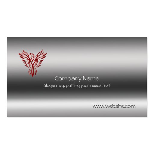 Phoenix in red on metallic-look template business card (front side)