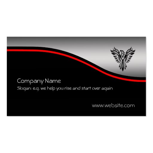 Phoenix Rising, red swoosh, brushed steel-look Business Card Template (front side)