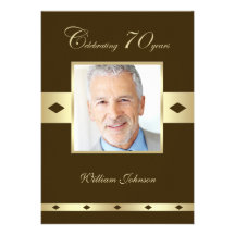 Photo 70th Birthday Party Invitation -- Brown