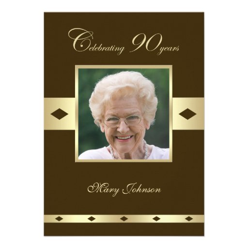 Photo 90th Birthday Party Invitation -- Brown (front side)