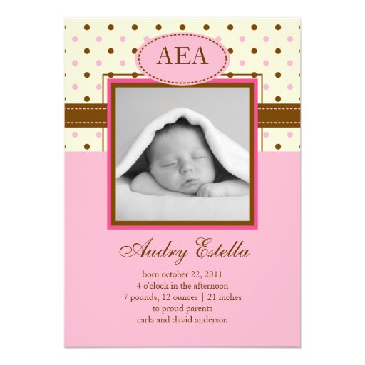 Photo Baby Girl Birth Announcement (front side)