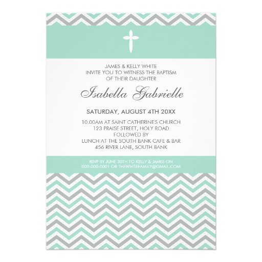 PHOTO BAPTISM INVITATION :: sweet chevron mint