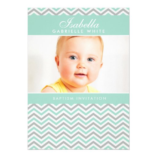 PHOTO BAPTISM INVITATION :: sweet chevron mint