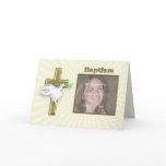 Photo Baptism invitation with a golden cross Card