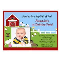 Photo Barn Animals Fun 1st Birthday Announcement