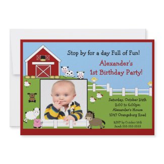 Photo Barn Animals Fun 1st Birthday invitation