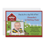 Photo Barn Animals Fun 1st Birthday Announcement