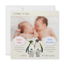 Photo Birth Announcement for Twins :Penguin Family