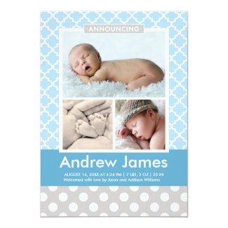 Photo Birth Announcement | Modern Pattern Baby Boy