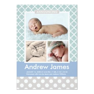 Photo Birth Announcement | Modern Pattern Baby Boy