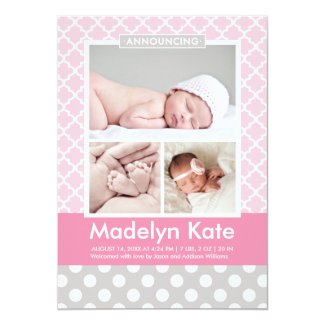 Photo Birth Announcements | Chic Pattern Baby Girl