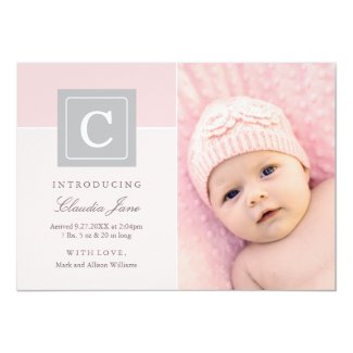 Photo Birth Announcements | Letter Block Baby Girl