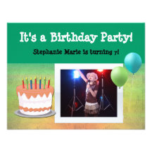 Photo Birthday Cake Custom Party Invitations