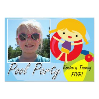 Photo Blond Girl Pool Party Birthday Invitation