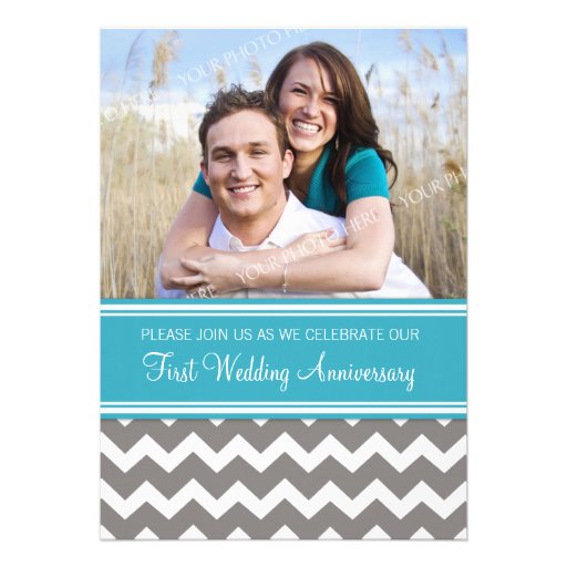 Photo Blue Gray 1st Anniversary Invitation