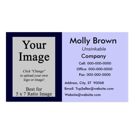 Photo Blue Navy Blank Business Card Template (front side)