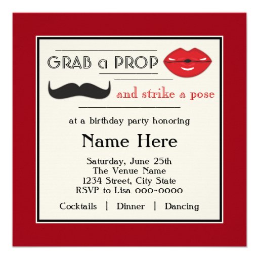 Photo Booth Prop Mustache Birthday Party Personalized Invitations