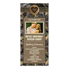 Photo Burlap + Carved Heart Camo Wedding Programs Rack Card Template