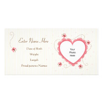 Photo card: Baby girl lace heart phot frame photo cards