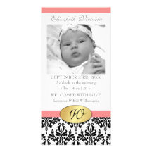 Photo Card Monogram Damask Birth Announcement
