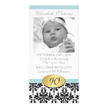 Photo Card Monogram Damask Birth Announcement