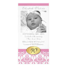 Photo Card Monogram Damask Birth Announcement
