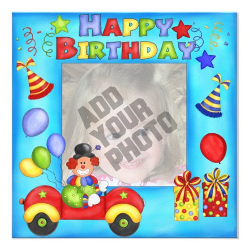 Photo Clown Birthday Card Invite