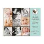 Photo Collage Aqua Green Baby Birth Announcement Post Card