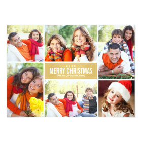 Photo Collage Christmas Card | Gold Chevron
