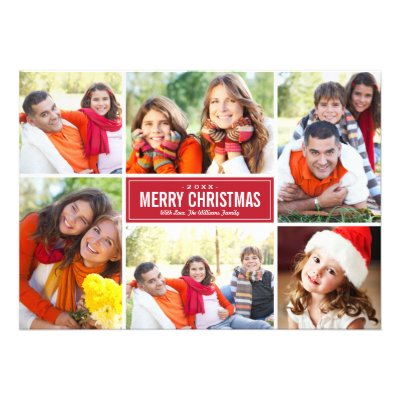 Photo Collage Christmas Greeting Card | Deep Red