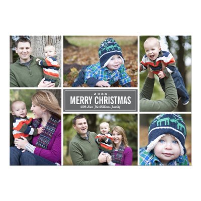 Photo Collage Christmas Greeting Card | Gray Personalized Invites