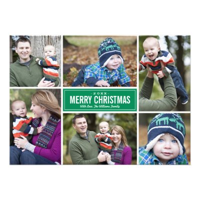 Photo Collage Christmas Greeting Card | Green Invite