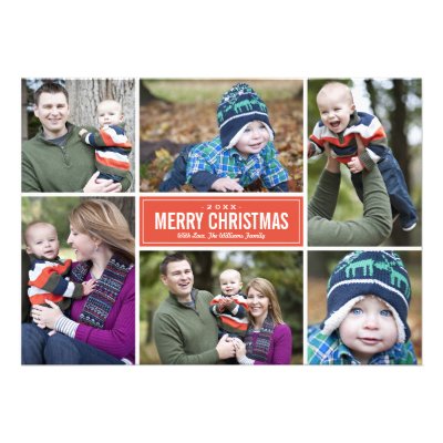 Photo Collage Christmas Greeting Card | Red Announcement