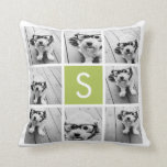 Photo Collage Custom Monogram - Lime Green Pillow