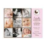 Photo Collage Pink Baby Birth Announcement Postcards