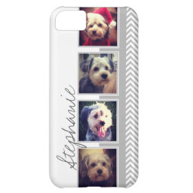 Photo Collage with Gray White Chevron Pattern iPhone 5C Cases