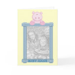 Photo Frame Birth Announcement with Hippo Greeting Card