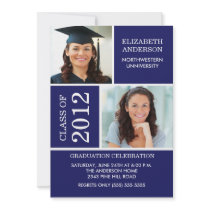 Photo Graduation Invitation ~Classy Blue & White
