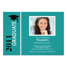 Photo Graduation Invitation Classy Turquoise Black