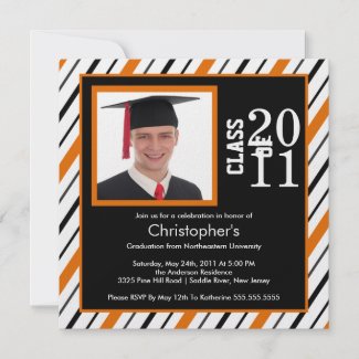 Photo Graduation Invitation Orange Black Stripes zazzle_invitation