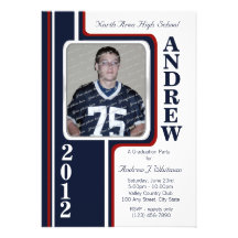 Photo Graduation/ Red and Navy Stripe Personalized Announcement