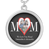 Photo Heart Frame MOM Black and White Personalized Necklaces