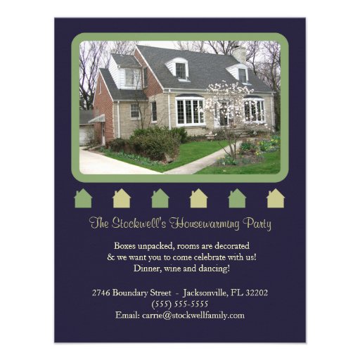 Photo Housewarming Invitation - Blue and Green (front side)