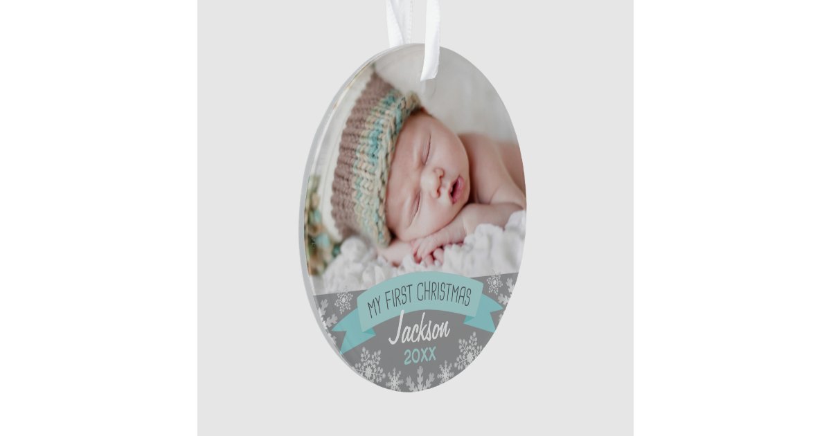 photo ornament baby boy first christmas zazzle photo ornament baby boy first christmas zazzle