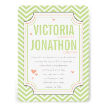 Photo Peach Lime Zig Zag Typography Wedding Personalized Invite