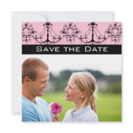 Photo Pink Black Damask Chandelier Save the Date invitation