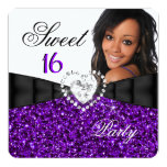 Photo Purple Glitter Sweet 16 16th Birthday Party Invite
