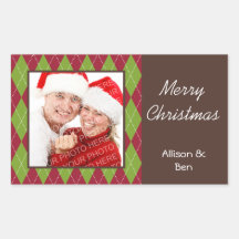 Photo red argyle Merry Christmas large sticker